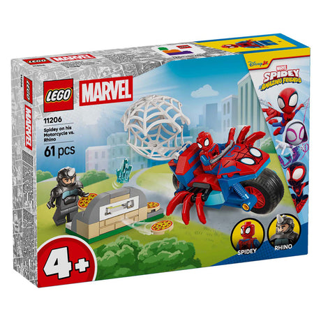 Lego marvel - spidey en su motocicleta vs. juguetes de construcción rinoceronte (11206)