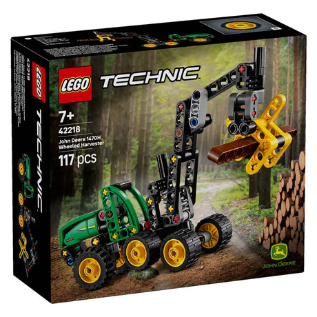 Lego ® technic cosechadora de madera john deere 1470h - garra funcional y tronco de árbol - juguete de construcción - 42218