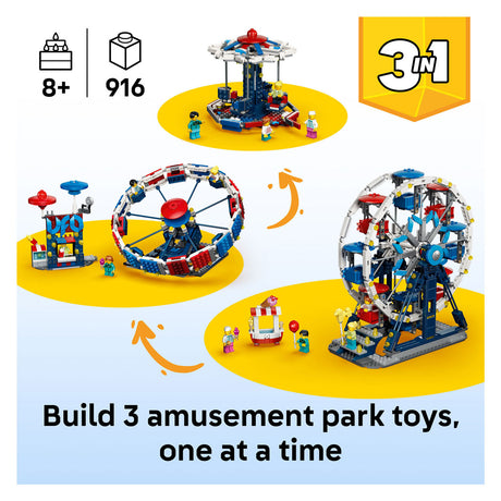Lego Creator Noria clásica 3 en 1, paseo en ovni y juguete giratorio para niños 31389