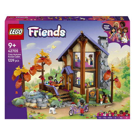 Lego friends acogedora cabaña en el bosque en otoño, juguetes con figuras de animales y muñecos 42705