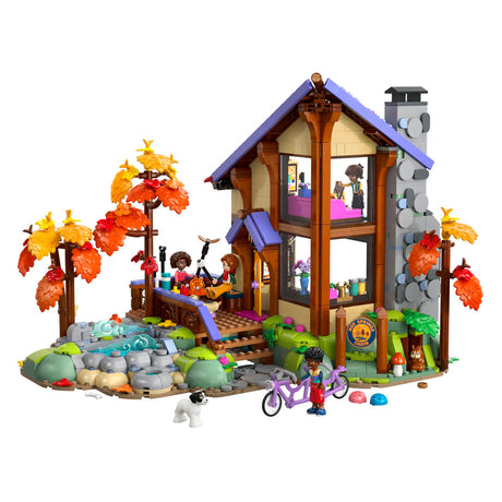 Lego friends acogedora cabaña en el bosque en otoño, juguetes con figuras de animales y muñecos 42705
