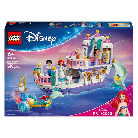 Lego ǀ Kit de construcción del Barco Boda Real de la Princesa Disney Ariel para niños con 7 figuras 43299