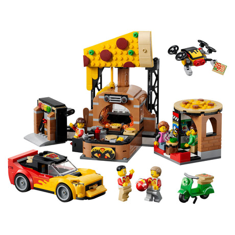 Lego city pizzería con vehículos pizza juguetes para niños 60496