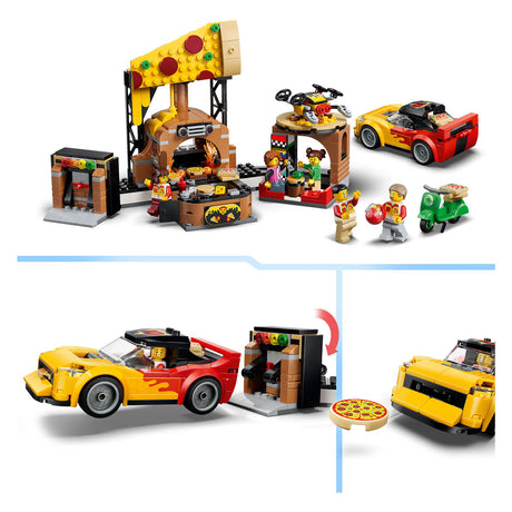 Lego city pizzería con vehículos pizza juguetes para niños 60496