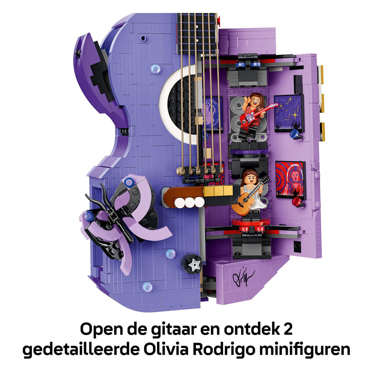 Lego editions olivia rodrigo's dubbele gitaar bouwpakket voor kinderen en tienerkamer decoratie 43031