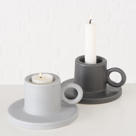 Candelabro Boltze home bryona aplique h7cm de piedra blanco gris para vela de té o cena