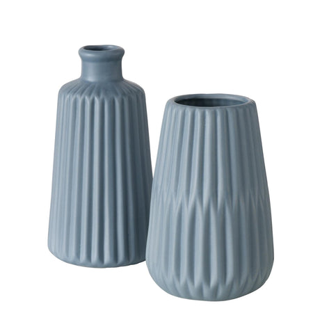 Boltze home jarrón esko porcelana acanalada h18cm dia 9cm azul claro en 2 versiones diferentes