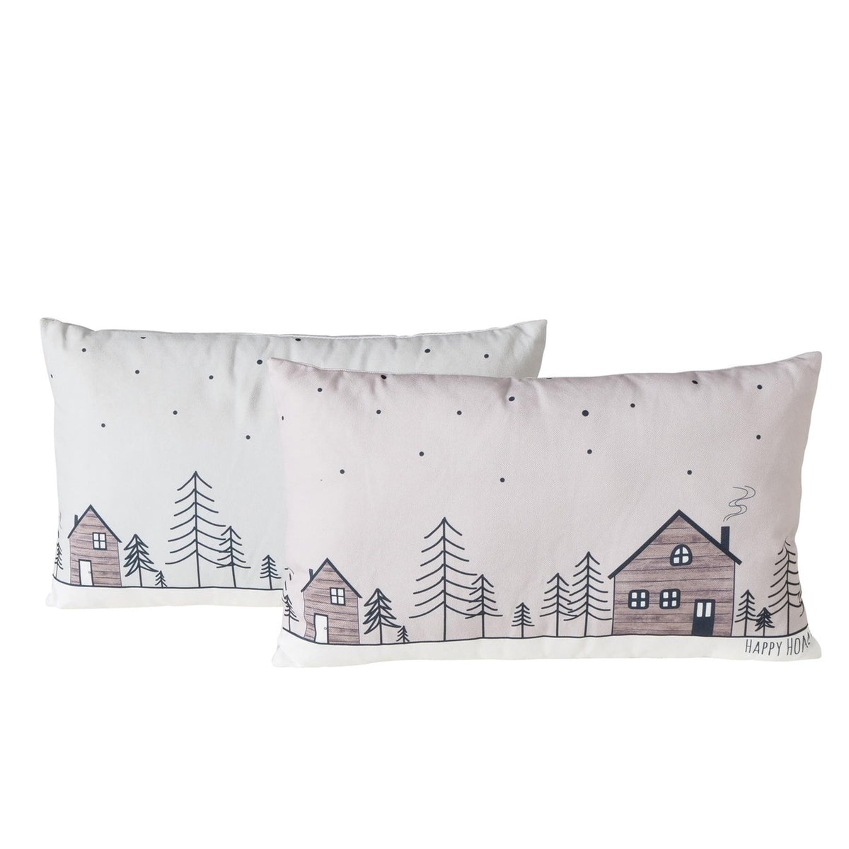 Cojín Boltze Home Homewood, 2 unidades, poliéster 100%, casa, multicolor, motivo, beige, gris claro, blanco