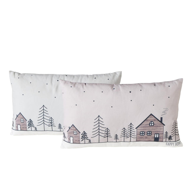Cojín Boltze Home Homewood, 2 unidades, poliéster 100%, casa, multicolor, motivo, beige, gris claro, blanco
