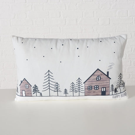 Cojín Boltze Home Homewood, 2 unidades, poliéster 100%, casa, multicolor, motivo, beige, gris claro, blanco