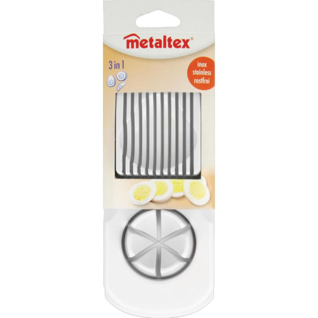 Cortadora de huevos Metaltex doble plástico acero inoxidable sobre cartón