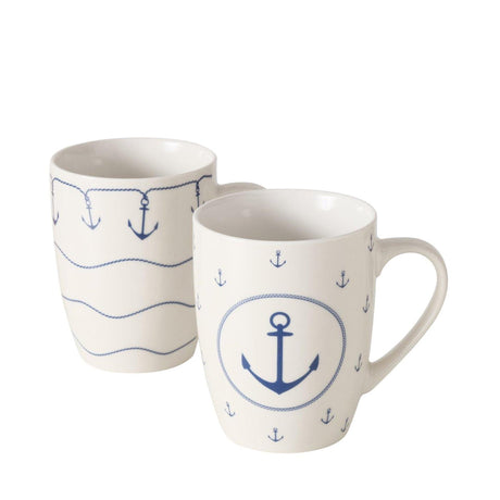 Boltze home taza 'bã¼sum' 350 ml blanco con motivo de ancla azul dia.8,5x10,5cm porcelana 2 surtidos