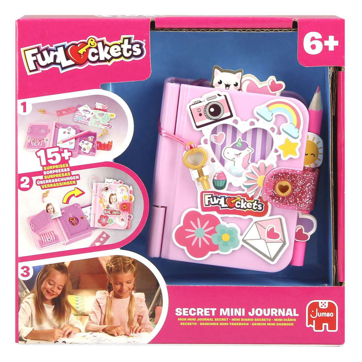 Funlockets jumbo - - mini diario secreto - diario para niñas de 6 años - con más de 15 sorpresas