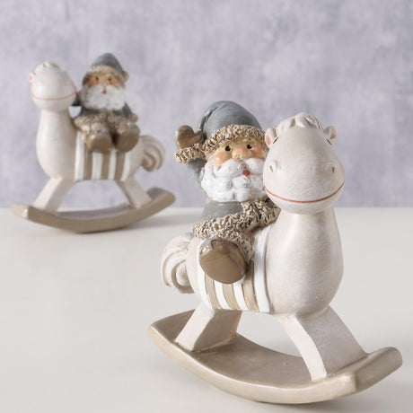 Boltze home Papá Noel Berny sobre caballito resina sintética h11cm