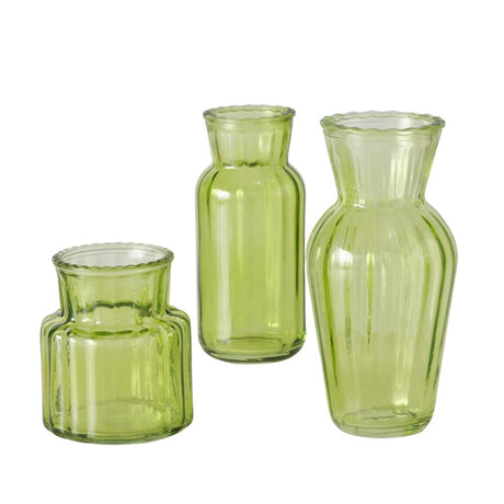Boltze home jarrón tilla, 3 piezas h9-15,5cm vidrio lacado verde
