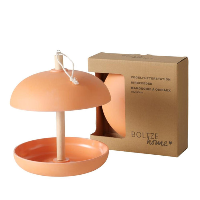 Boltze home comedero para pájaros giardino dia21x29cm 200ml bambú, poliresina y yute naranja