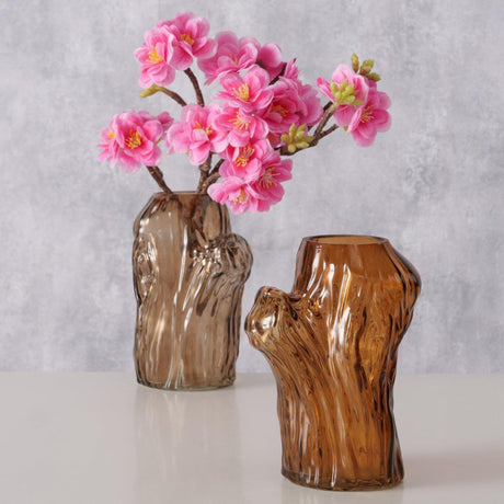Boltze home jarrón arbro vidrio marrón 11x9x14,7cm 2 surtidos