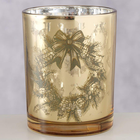 Boltze home windlicht welano h12,5cm glas gelakt goudgroen