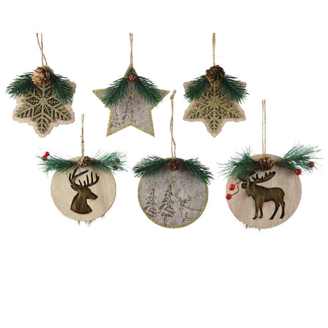 Decoris colgante navidad madera 8x1x8cm 6 surtidos