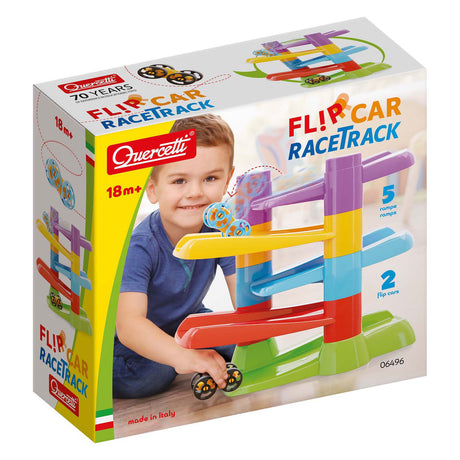 Pista de carreras Quercetti con coches volteables, 7 piezas.