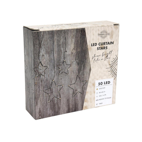 Svenska living cortina led estrella negra con temporizador 80x60cm 50 led dorado 3xaa ip44