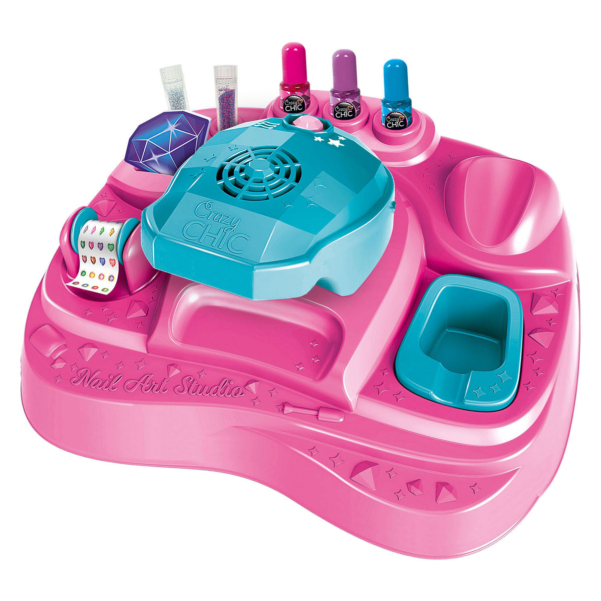 Clementoni crazy chic - estudio de uñas para niños - esmalte de uñas infantil con pegatinas, purpurina y secador de uñas - a partir de 6 años