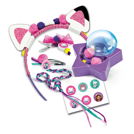 Clementoni - accesorios para el cabello para niños - casa de muñecas de gabby - set creativo - decora tus propios accesorios para el cabello - a partir de 4 años