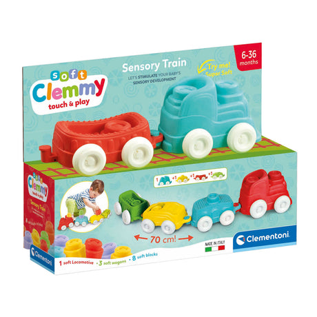 Clementoni baby - tren sensorial clemmy con bloques blandos, 12 piezas.