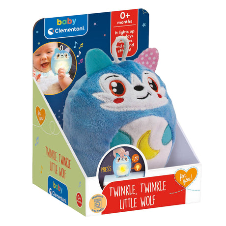 Lámpara de noche de peluche Clementoni baby twinkle winkle little wolf azul