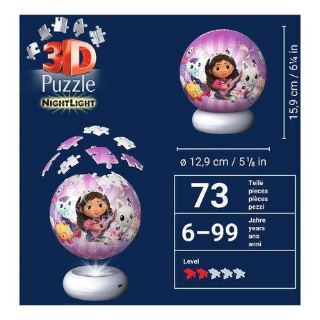 Ravensburger – Casa de muñecas de Gabby – Luz nocturna de bola de rompecabezas 3D – 73 piezas