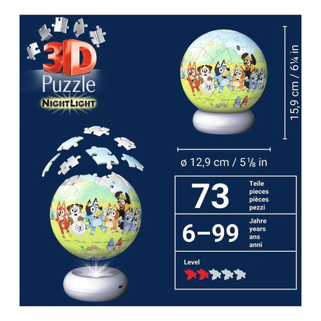 Ravensburger – bluey – Luz nocturna de bola de rompecabezas 3D – 73 piezas