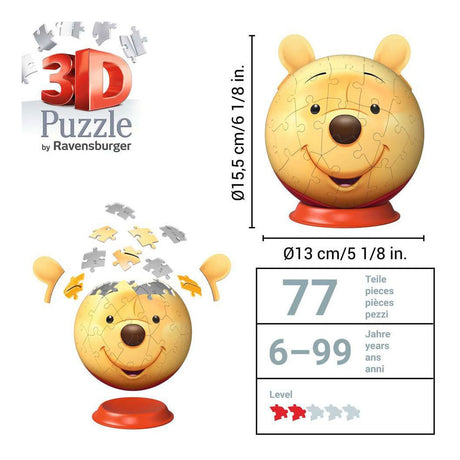 Ravensburger – Disney Winnie the Pooh – Puzzle bola 3D con orejas – 77 piezas