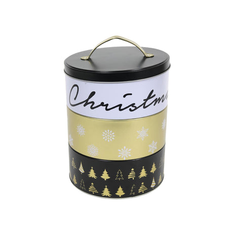Svenska living lata de almacenamiento Navidad 3 capas negro-blanco-oro ø16,7x22 24,5cm