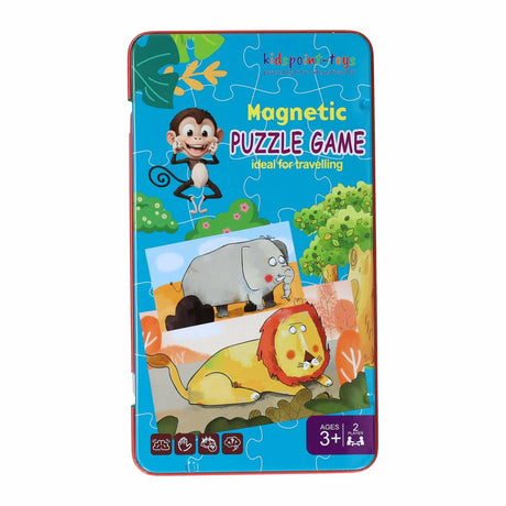 Juego de introducción de viaje magnético en rompecabezas de animales enlatados, 18 piezas.