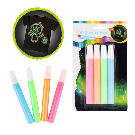 Toi-toys squeeze rotuladores textiles que brillan en la oscuridad, 4 uds.