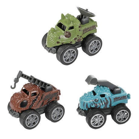 Camión dinosaurio World of Dinosaurs con 3 autos retráctiles