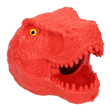 El mundo de los dinosaurios aprieta la cabeza del dinosaurio con bolas.