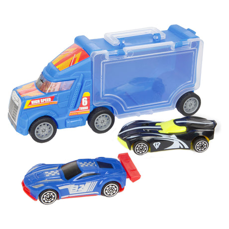 Camión Turbo Racers con coches de carreras, 3 piezas.