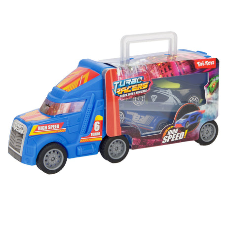Camión Turbo Racers con coches de carreras, 3 piezas.