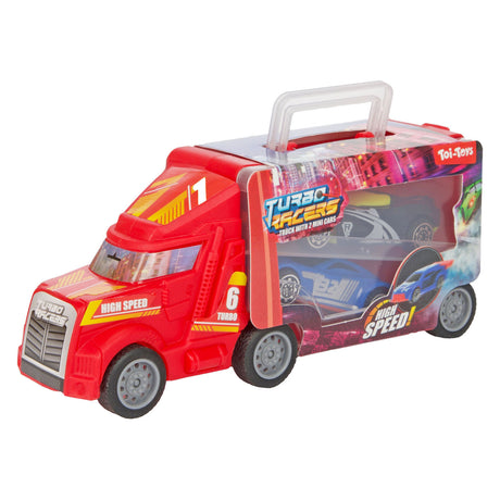 Camión Turbo Racers con coches de carreras, 3 piezas.