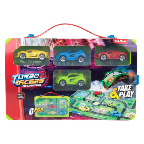 Turbo racers verzamelkoffer met auto's en speelkleed, 6dlg.