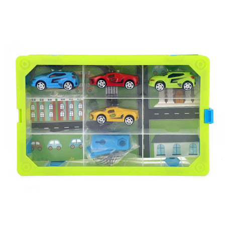 Turbo racers verzamelkoffer met auto's en speelkleed, 6dlg.
