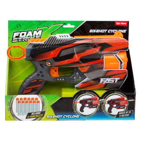 Toi-toys pistola de tiro foam strikex ciclón de seis tiros con 12 flechas de espuma