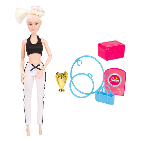Muñeca de moda Lauren gimnasia con accesorios.