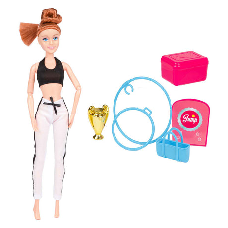 Muñeca de moda Lauren gimnasia con accesorios.