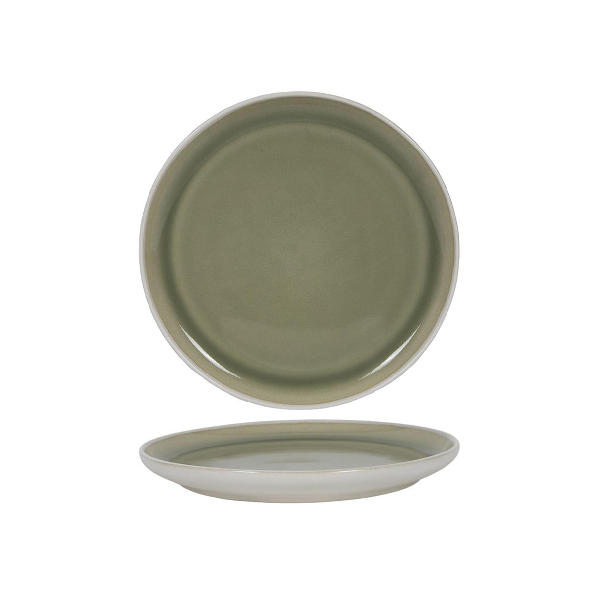 Plato llano mate blanco verde ø27cm 6 piezas