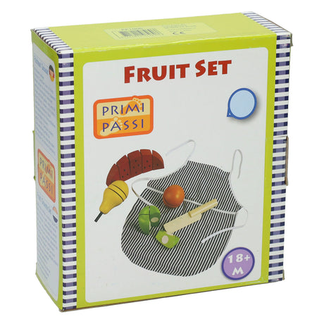 Primi passi - cuajado de frutas cortadas en madera con delantal