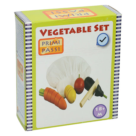 Primi passi - juego de verduras cortadas en madera con gorro de chef