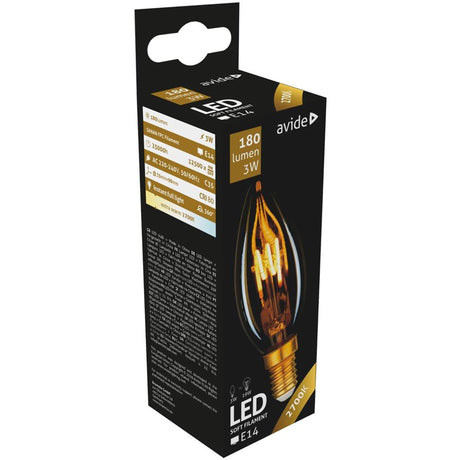 Avide Lámpara LED tipo vela de filamento suave 3W, casquillo E14 2700kelvin 180 lúmenes