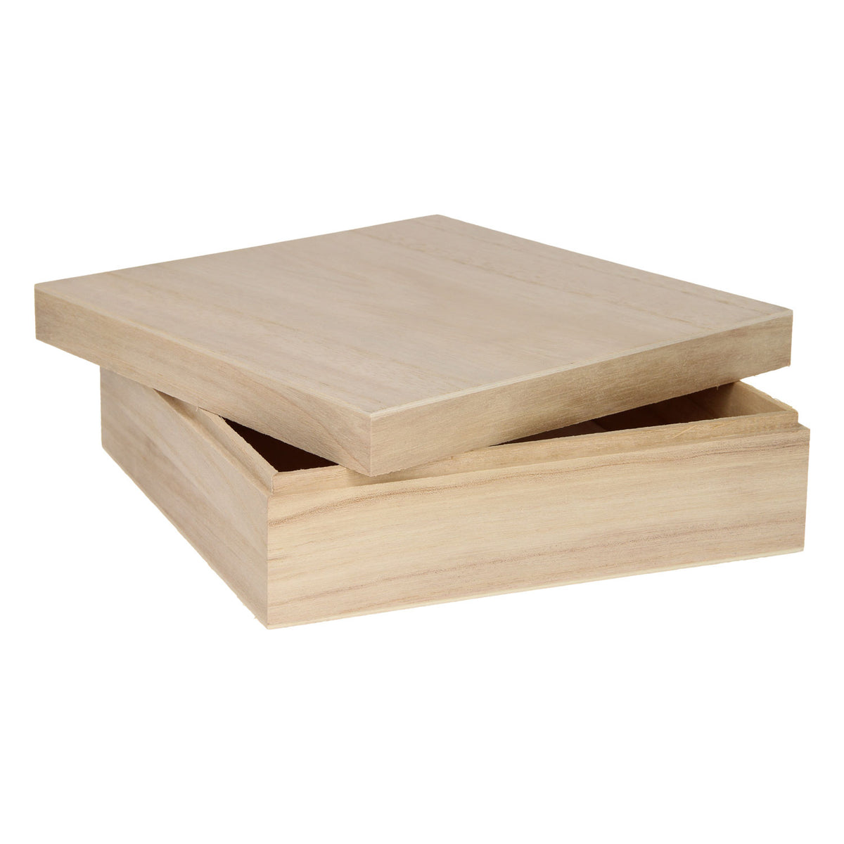 Caja Playwood cuadrada con tapa suelta.